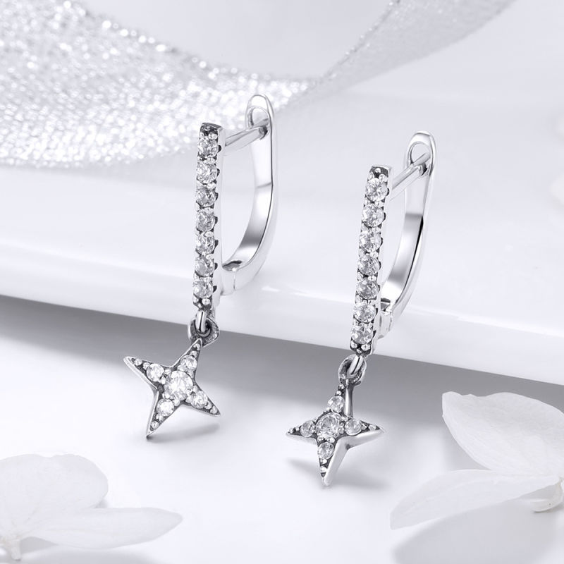 Silver Jewelry Twinkling Night CZ Sterling Silver Earrings
