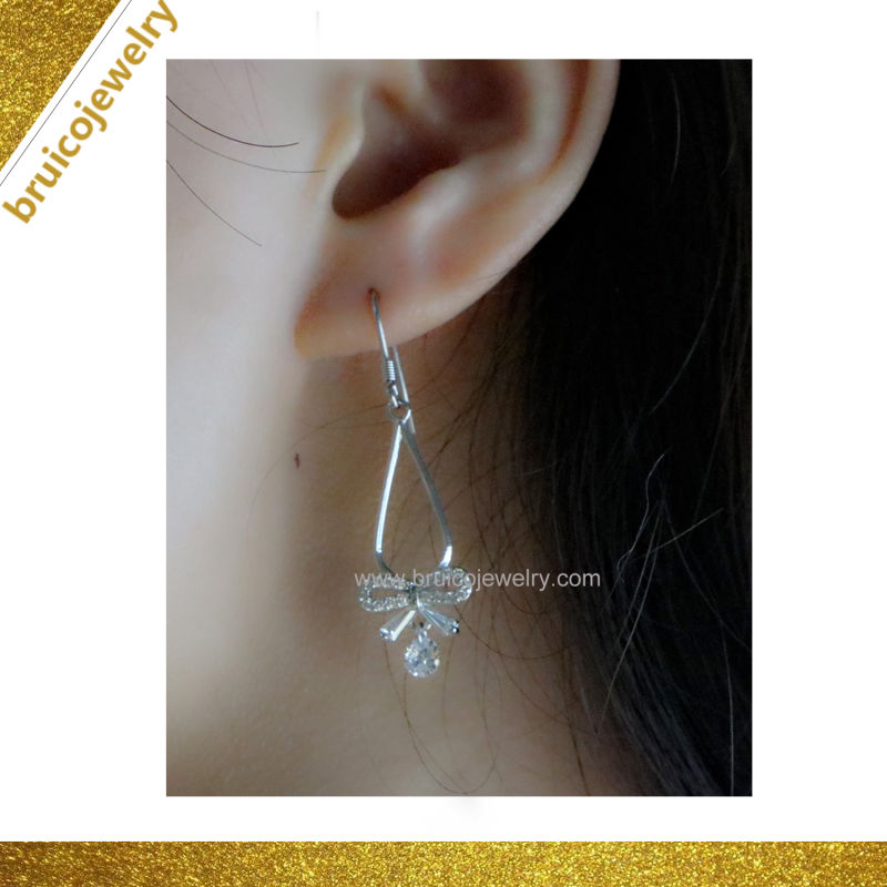 Customized 14K Gold Crystal Jewelry Bow Knot Shaped CZ Drop Earring