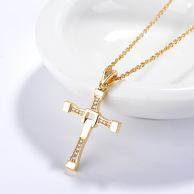 HD Jewelry Vendors, Alloy Imitation Jewellery CZ Cross Necklace Pendant, 18K Gold Plated Custom Jewelry Pendant