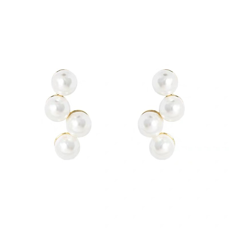 Elegant Double Row Pearl Earrings Four Large Pearl Earrings Fashionable Chic Earrings