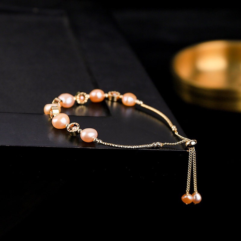 Natural Pink Opal Bracelet Rose Gold Pearl Crystal Bracelet