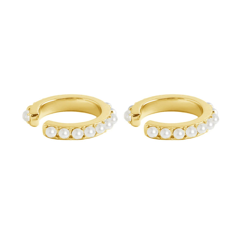 925 Silver Women Jewelry 18K Gold Plated Fashion Pearl Ear Cuff Earring