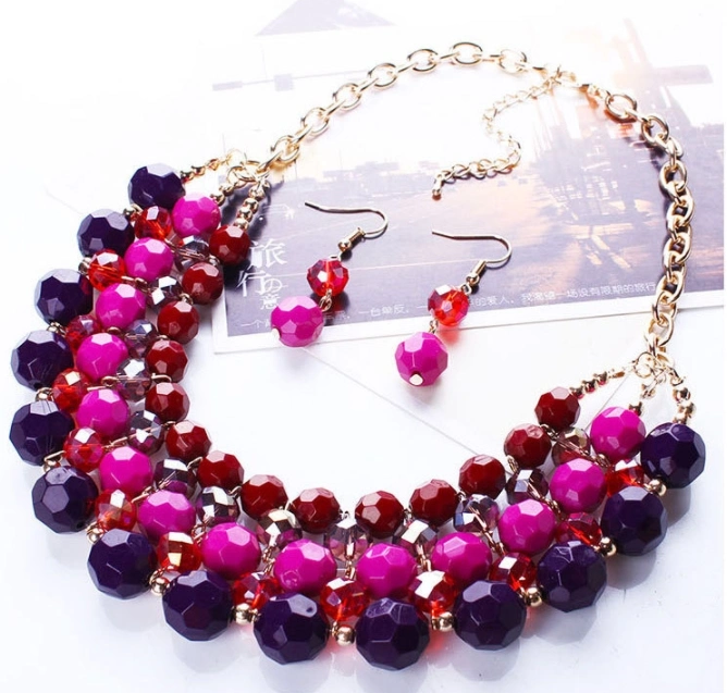Wholesale Top Design Women Fashion Necklaces Jewelry Accessories Exaggerated Colorful Crystal Layered Necklace