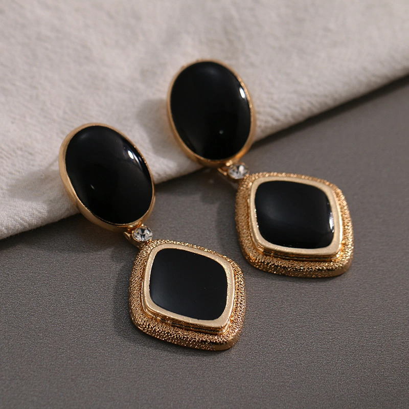 2019 New Fashion Statement Gold Plated Black Resin Acetate Drop Dangle Pendant Women Earrings