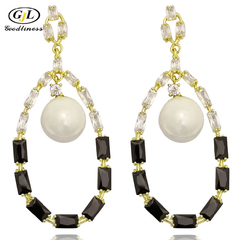 Elegant Created Shell Pearl Statement CZ Drop Earrings for Party