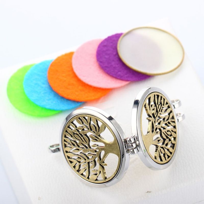Locket Necklace Aromatherapy Necklace with Felt Pads Stainless Steel Jewelry Pattern Tree of Life Pendant Oils Essential Diffuser Necklaces
