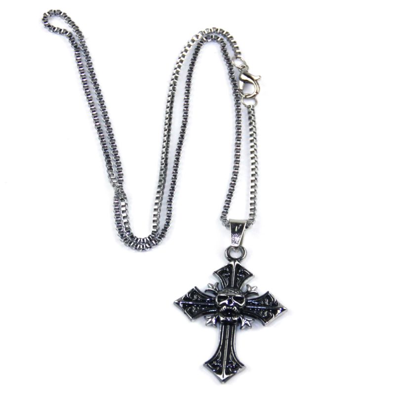 Factory Custom Antique Nickle Skull Cross-Shaped Fashion Metal Necklace