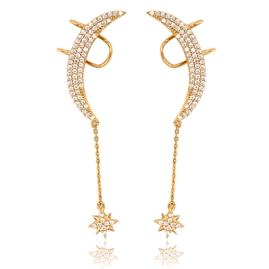 Hot Jewerlry 925 Silver Moon and Star Ear Clip/Earring/Aretes
