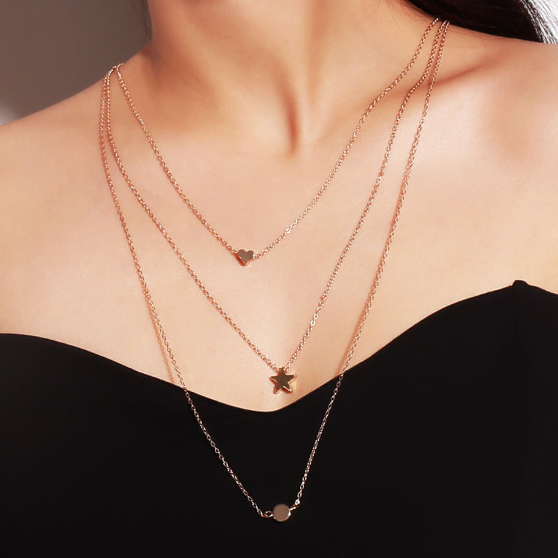 2018 Simple Geometric Star Heart 3 Layer Necklace