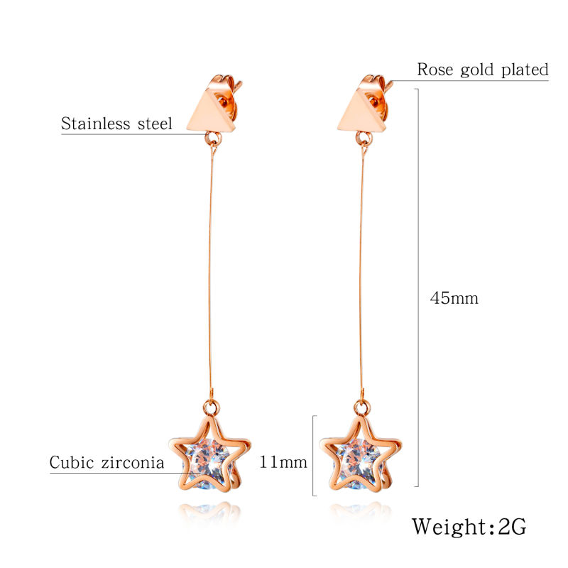 Star Diamond Triangle Gold Plated Stainless Steel Earrings Stud