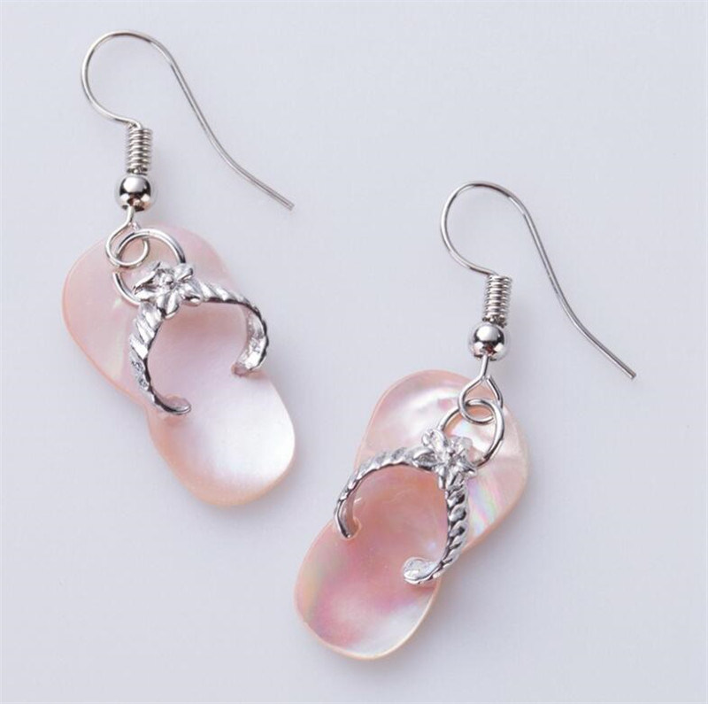 Unique Flip-Flop Sandals Pink Shell Earrings Fish Hook Earrings for Fashionable Gift and Souvenir
