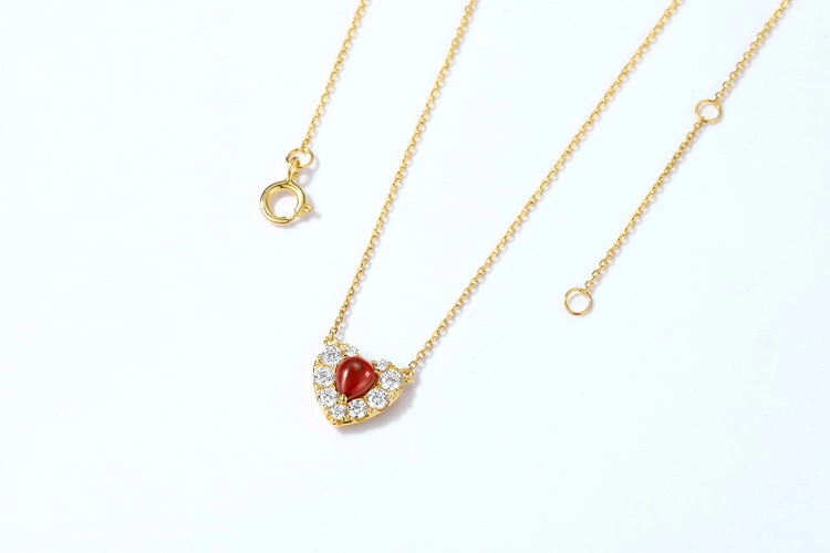 High Quality 14K Gold Love Heart Necklace Mozambique Garnet 5A Cubic Zirconia Necklace