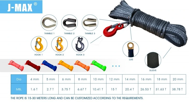 off Road Recovery Rope Braid Hmpe Winch Rope UHMWPE Marine Rope Floating Rope Mooring Rope