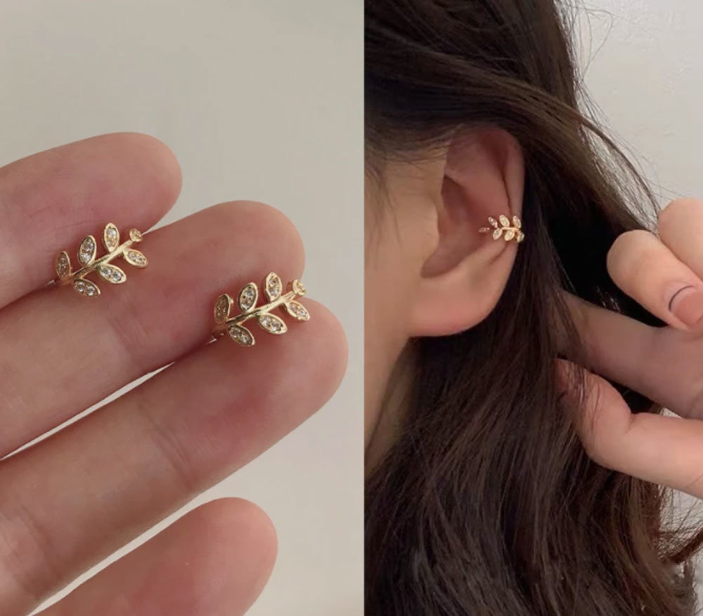 Bohemian Gold Star Leaves Non-Piercing Ear Clip Earrings Simple Fake Cartilage Ear Cuff Jewelry for Women Girl