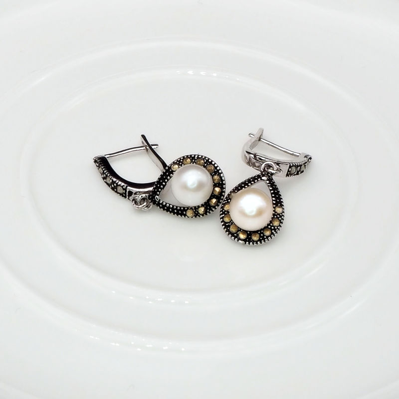 Vintage Jewelry/Silver Jewelry/Gift Vintage Earring with Freshwater Pearl for Women