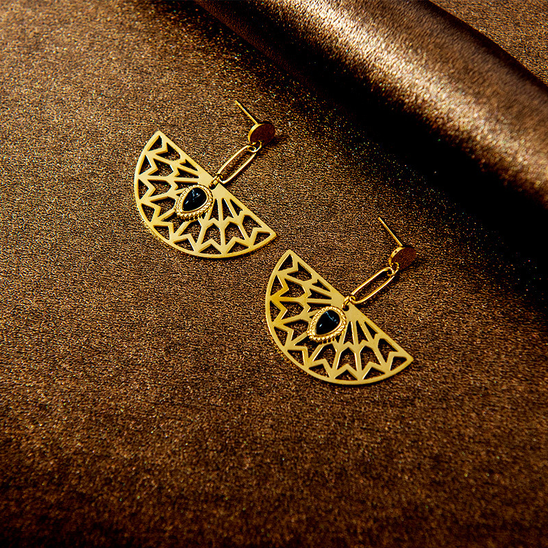 Stainless Steel Jewelry Stainless Steel Fan Shape Earrings with Natural Stones