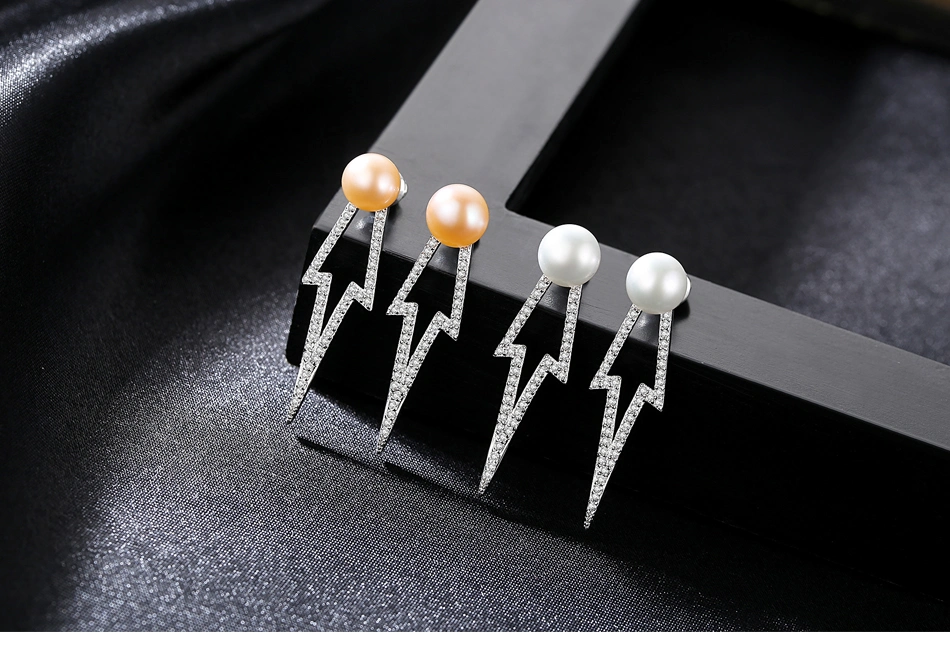 Luxury Elegant CZ Design Freshwater Pearl Sterling Silver Stud Earrings