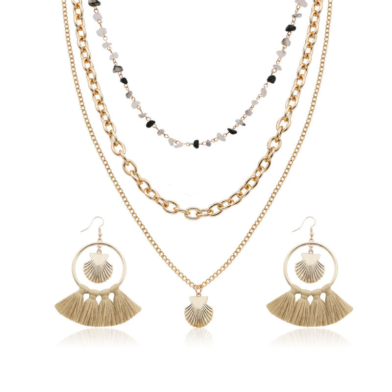 Ladies Fashion Bohemian Tassel Earrings Shell Necklace