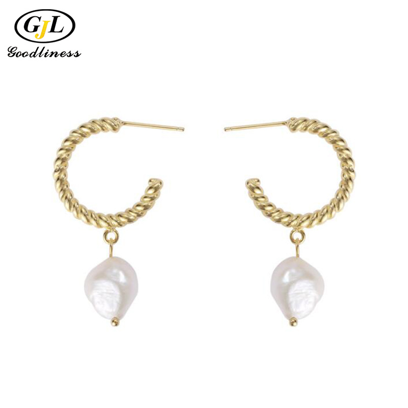 S925 Silver Jewelry Baroque Pearl Earrings European American Style Twisted Round Design Earrings Wholesale