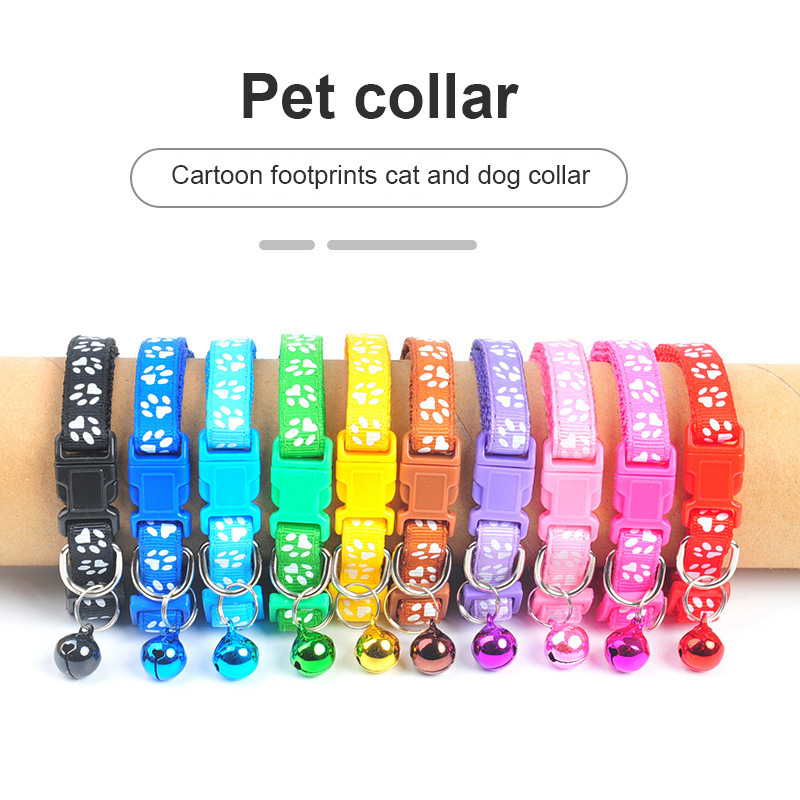 Pet Collar Cat Necklace and Cat Paw Print Adjustable Collar Bell Positioning Pet Collar