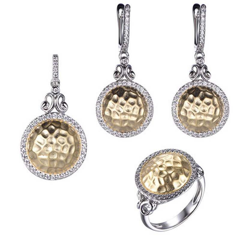 925 Silver Plain Engraving Earring Necklace Bracelet Jewelry Set
