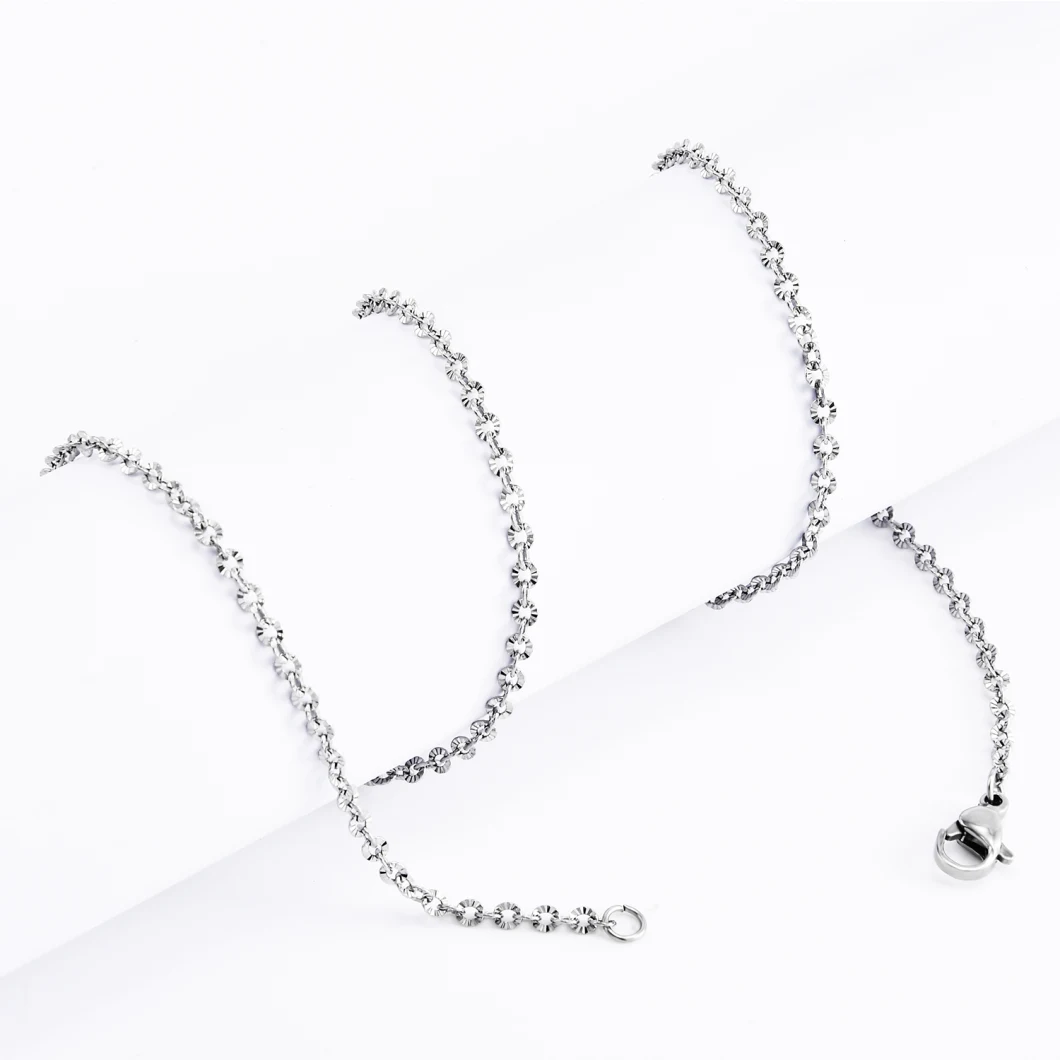 Hot Sell Stainless Steel Cable Chain Necklace with Flower Embossed Gold Plated Finished Chain Making