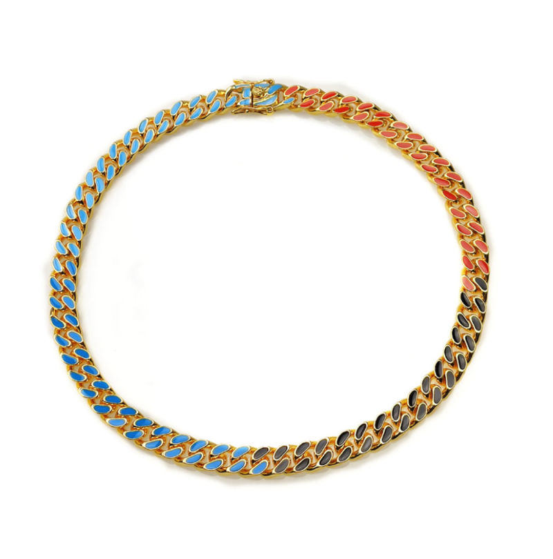 Wholesale Unisex Colorful 12mm Cuban Link Chain Mens Necklace Chain