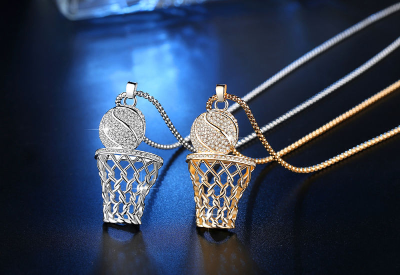 Latest Design Women Necklaces Jewelry Fashion Diamond Basketball Pendant Necklace