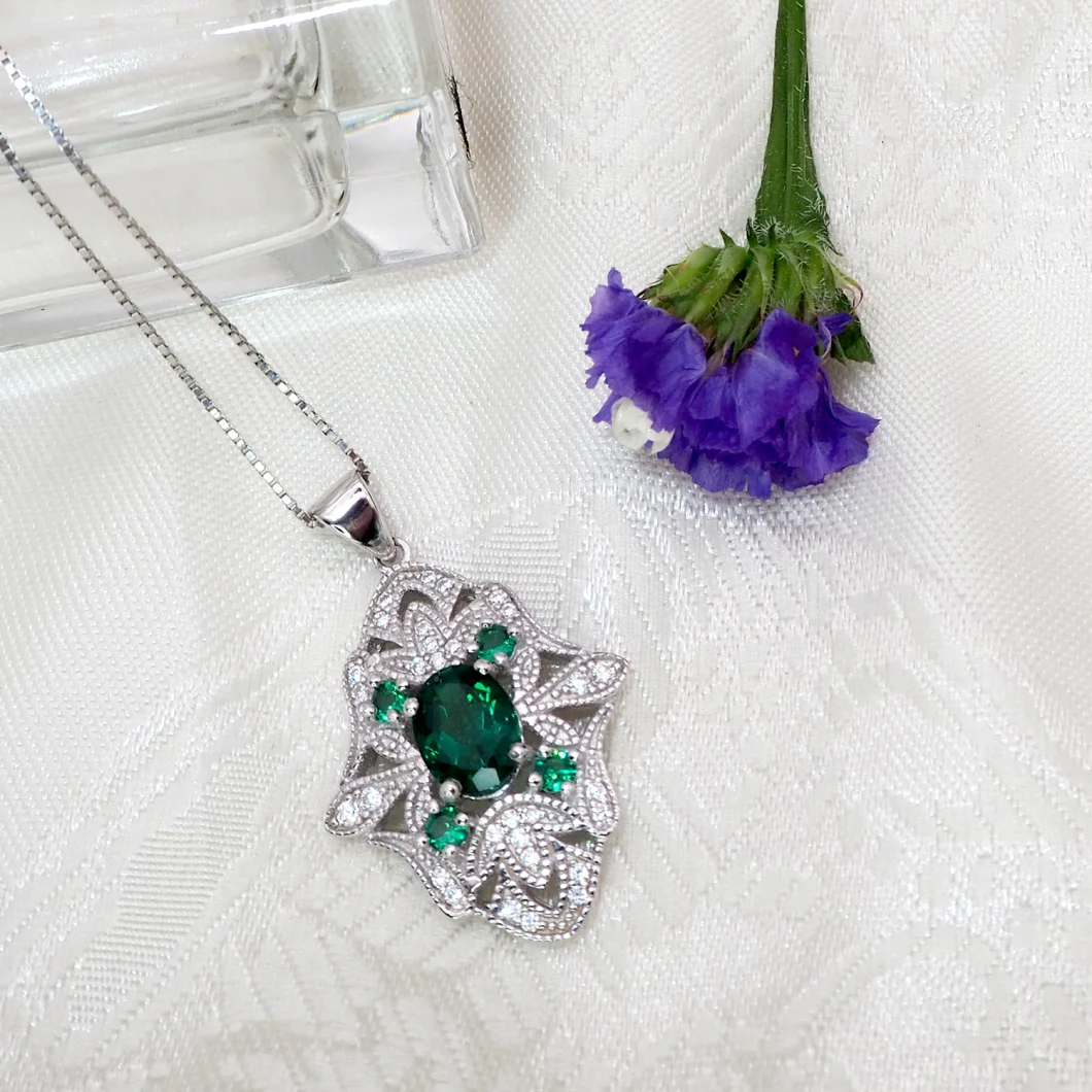 Factory Direct Wholesale Jewelry 925 Sterling Silver Created Emerald Pendants Wedding Jewelry Set Pendants