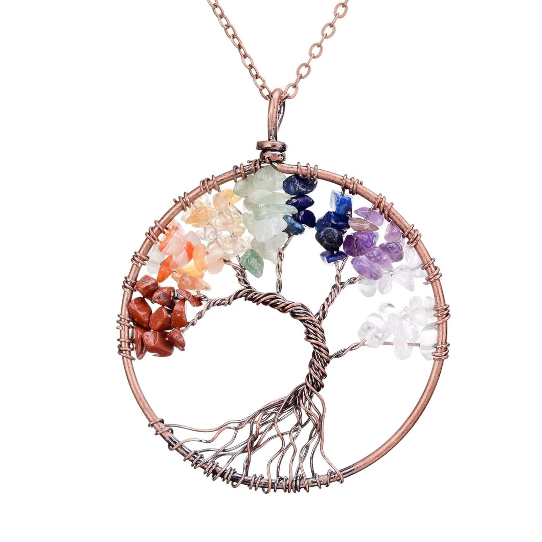 Tree of Life Pendant Amethyst Rose Crystal Necklace Gemstone Chakra Jewelry
