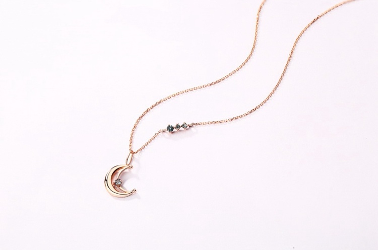 14K Rose Gold Necklace Dainty Crescent Moon Pendant Necklace with London Blue Topaz