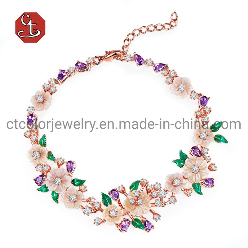 Fashion Jewelry Shell Flower Pearl Bracelet Colorful Enamel MOP Flower Bracelet