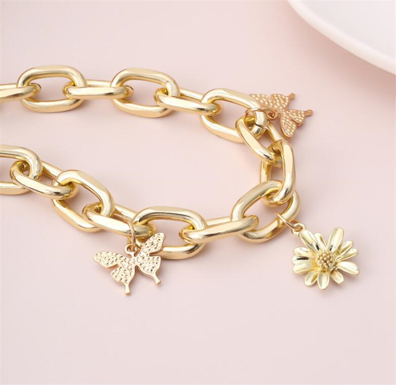 Ins Thick Chain Clavicle Chain Necklace Simple Butterfly Flower Necklace Female