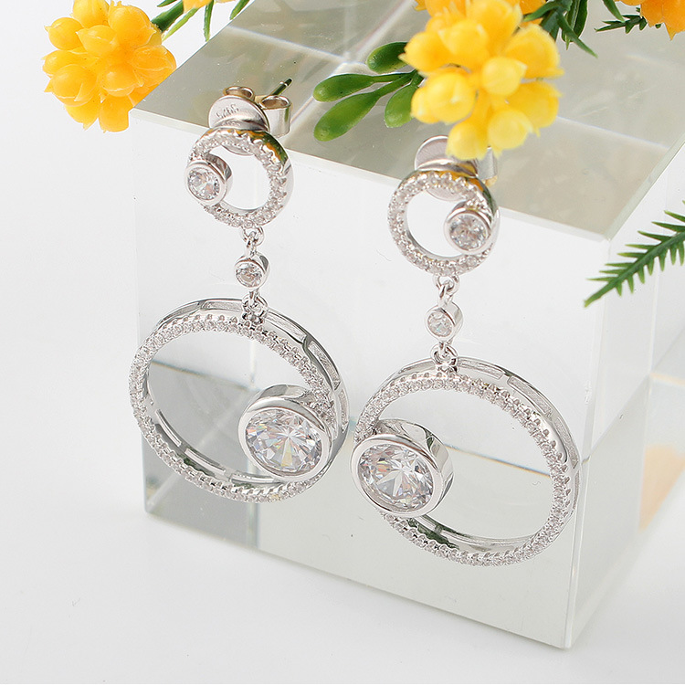 Fantastic Circle Trendy 925 Sterling White Gold Silver Earrings