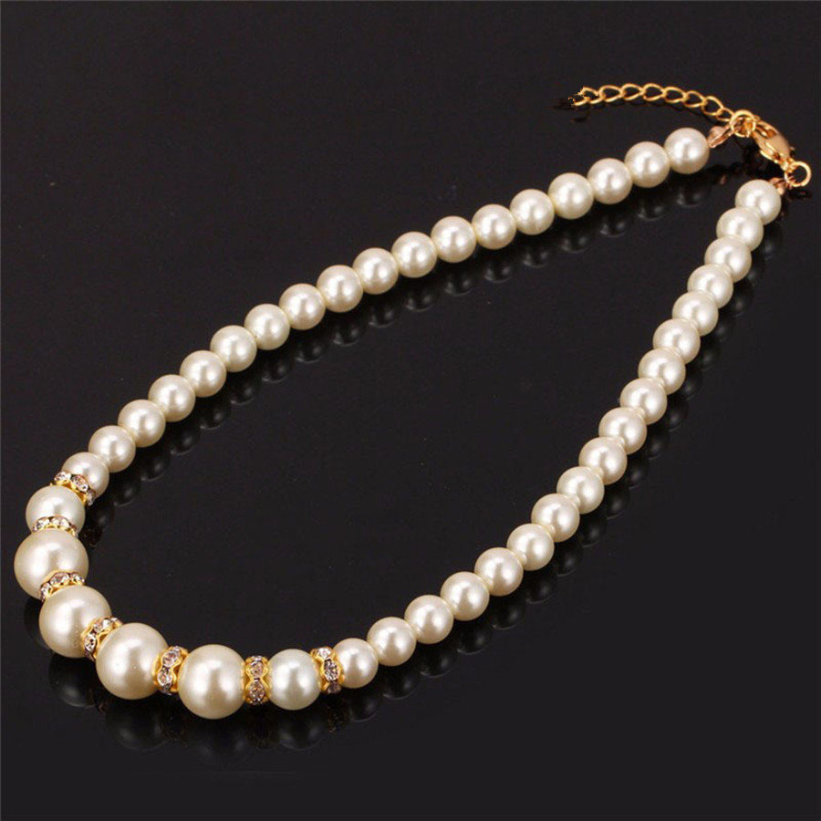 Pearl Beads Jewelry Set Necklace Pendant Bracelet Earring Kit Clear Rhinestone Pearl Bridal Wedding Jewelry Set