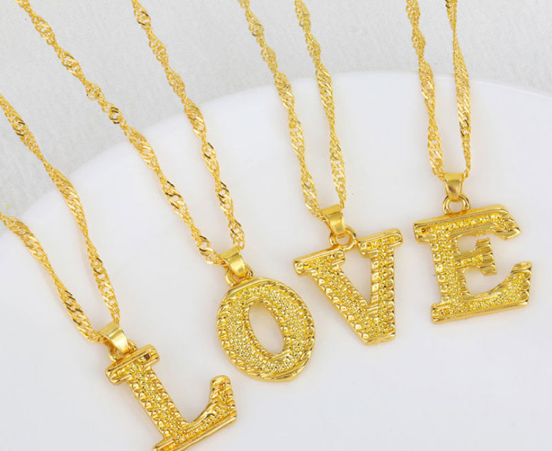 New Initial Necklace Creative Design Women 26 Alphabet Bamboo Gold Plated Initial Necklace