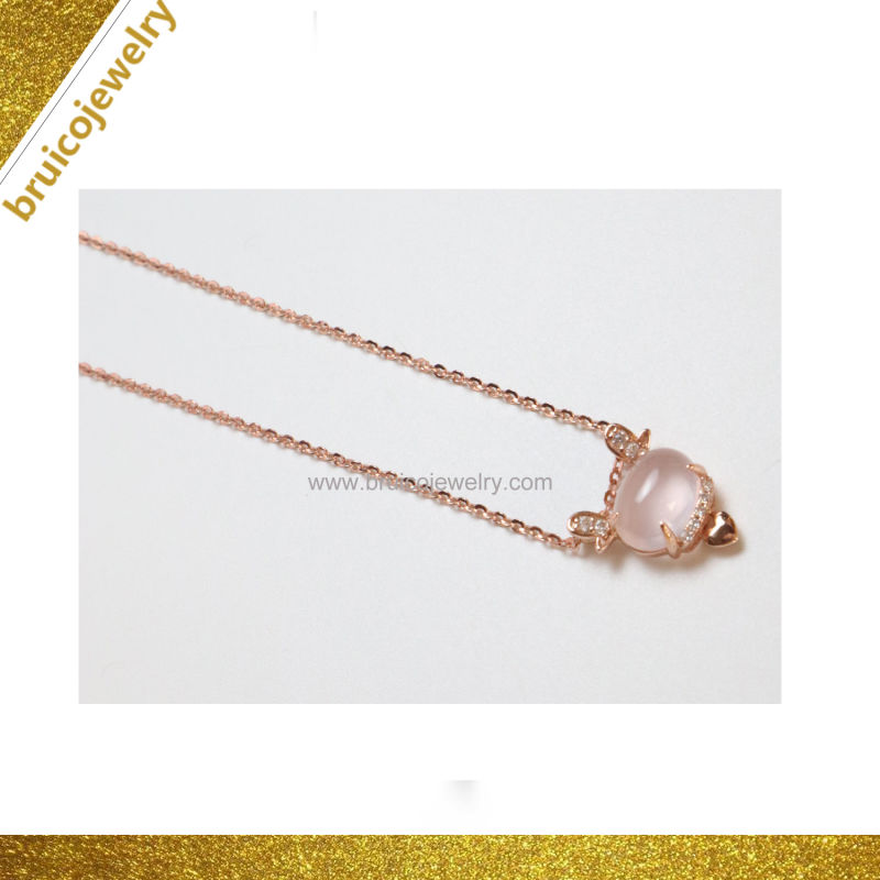 Handmade Silver Jewelry Necklace Gold Jewellery with Rose Quartz