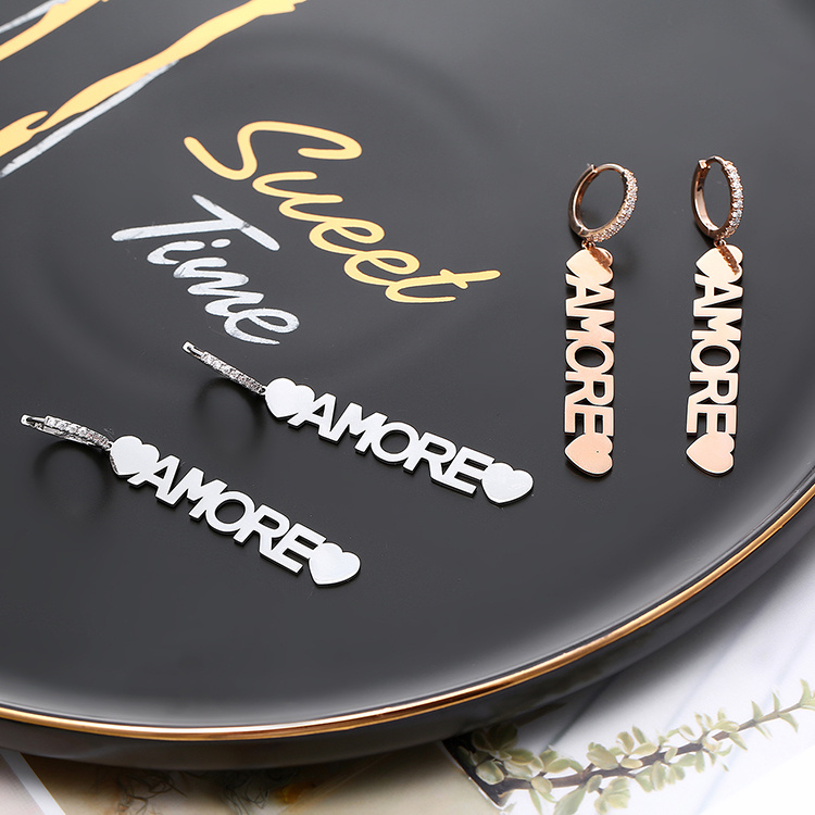 Long Earrings for Women Vintage Copper Earring Zircon Jewelry New Amore Letter Love Wedding Earrings