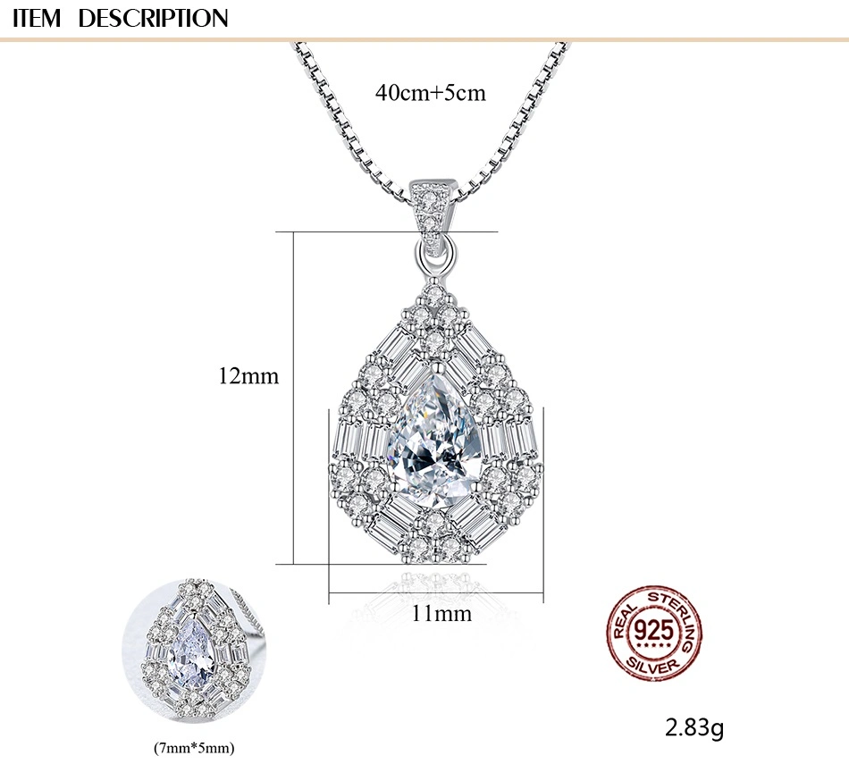 White Sapphire Pendant Necklace 925 Sterling Silver Necklace for Women