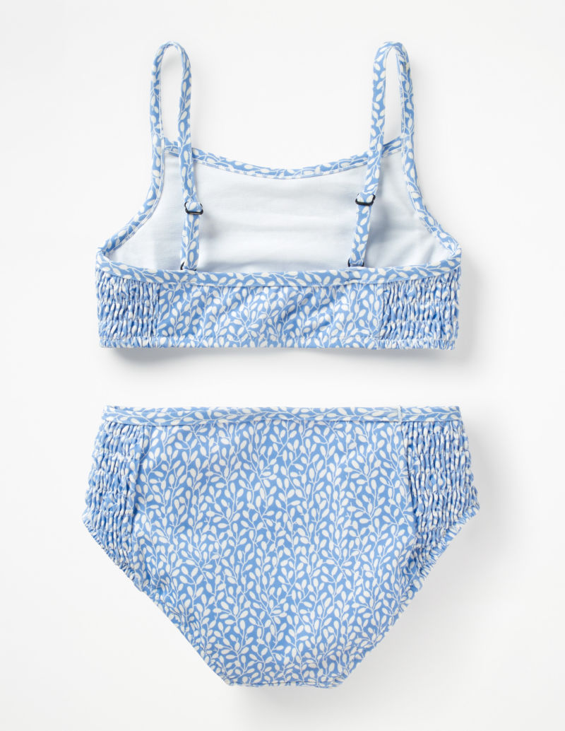 Girls Smocked Leaves/Floral Print Elastic Bikini Set Swimwear