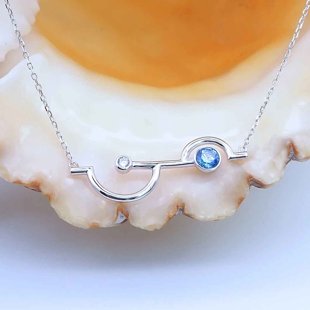 New Design Fashion Jewelry 925 Sterling Silver Blue Cubic Zirconia Clavicle Chain Necklace Bar Necklace