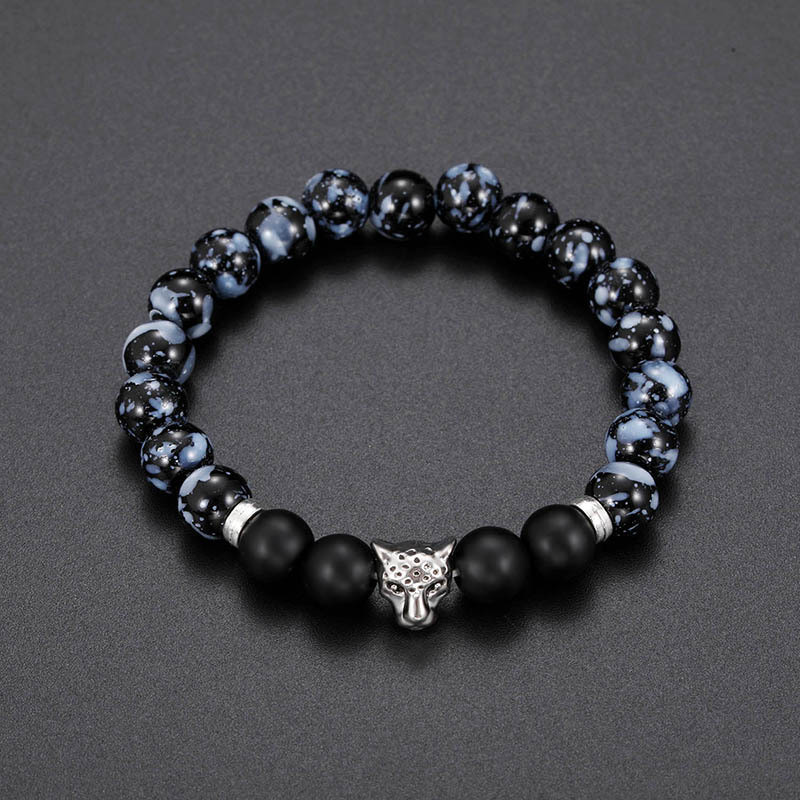 New Design Leopard Head Charm Natural Stone Beaded Bracelet