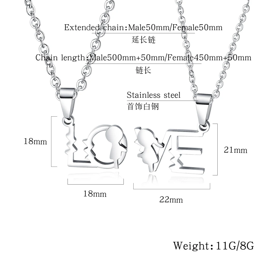 Fashion Stainless Steel Boys and Girls Love Letters Couple Necklace