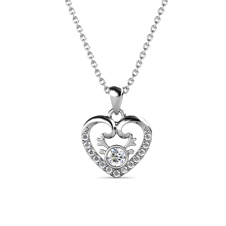 Cute Small Heart Charm Pendant Necklace with Premium Austria Crystal