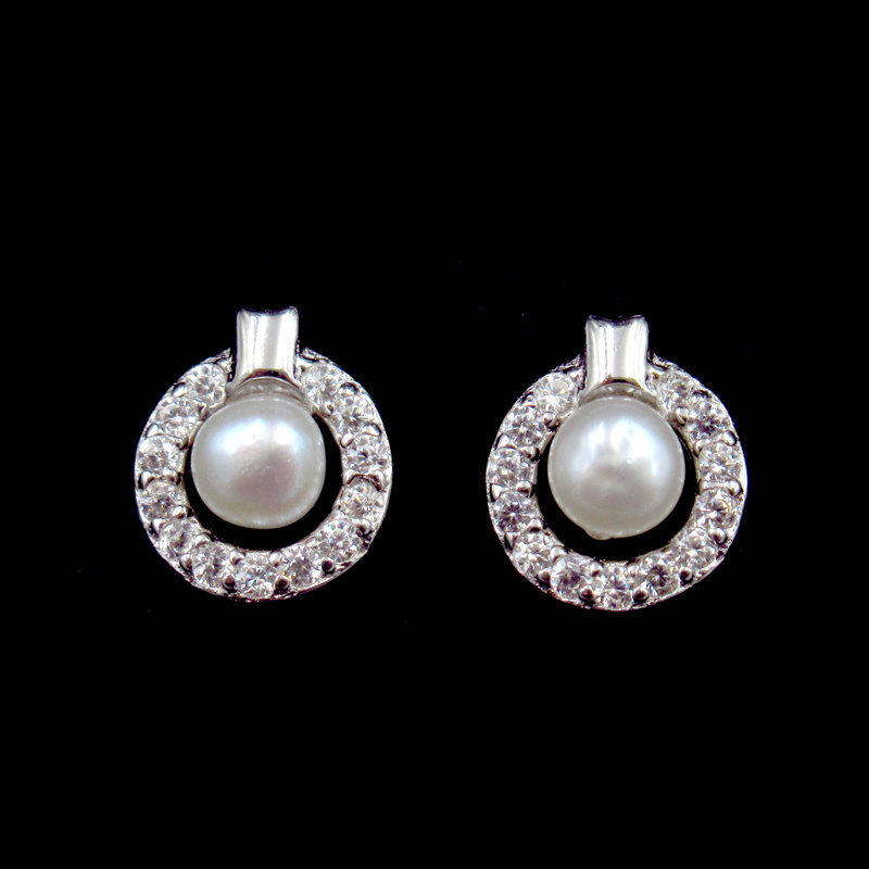 Wedding Bridal Natural Freshwater Pearl Jewelry Sterling Silver Stud Earrings
