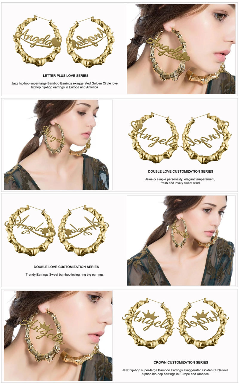 Gold Hoop Earrings for Women Bamboo Earring 30-90mm Hoop
