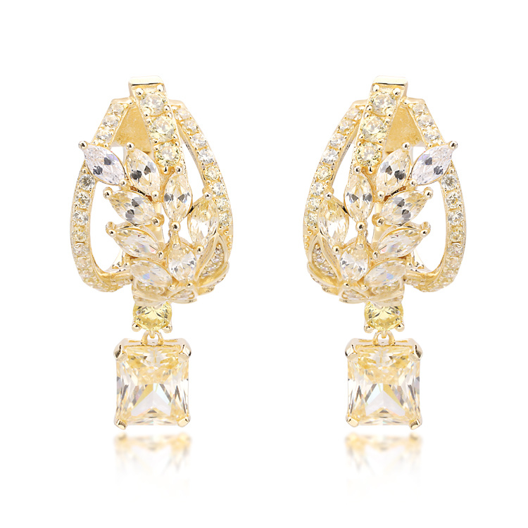 925 Silver Diamond Gold Earrings Flower Shape Earrings for Women