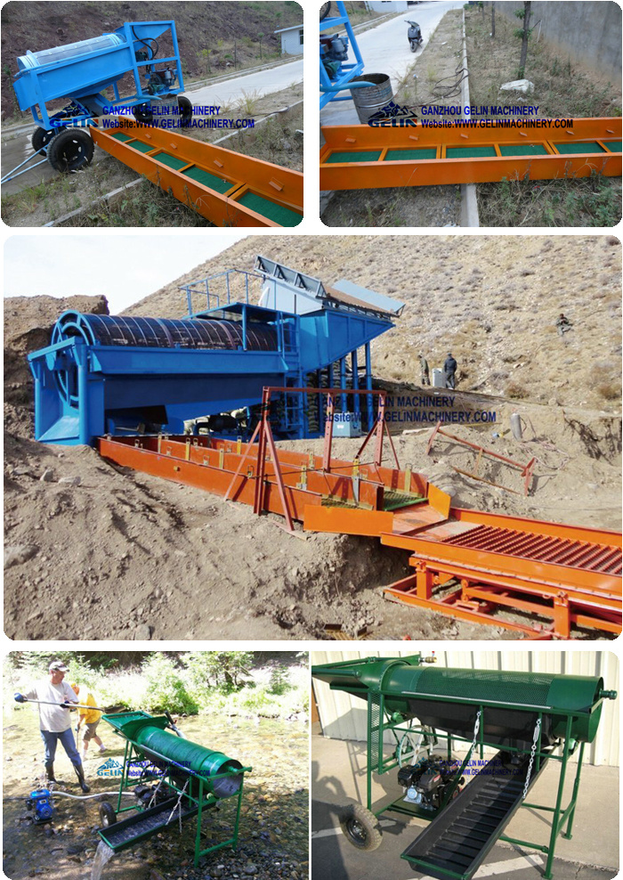 Mobile Gold Washing Trommel with Sluice Box with Gold Grass Mat, Gold Mat, Gold Carpet