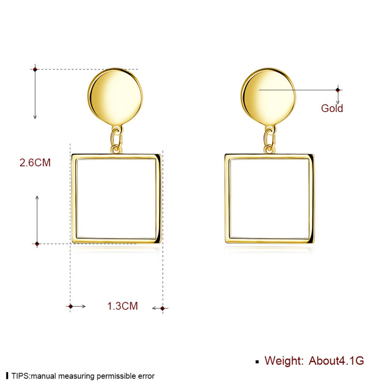 Square Shape Pendant Gold Earrings Women Fashion Earrings