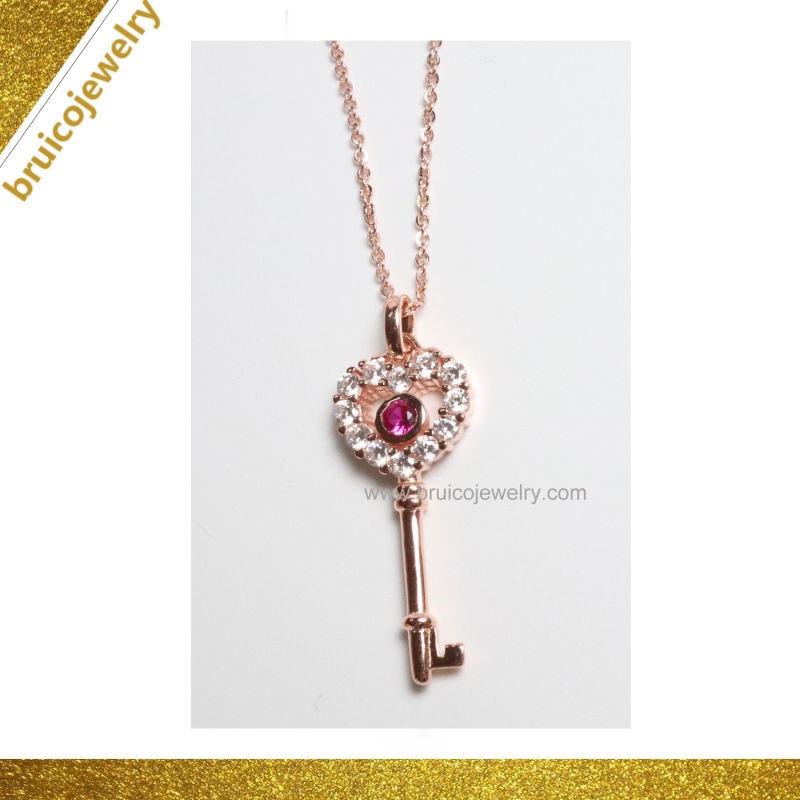 18K Elegant Silver Pendant Necklace with Key Shape for Girls